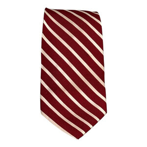 Valentino Tie Mens Red White Striped Silk Made In Italy Classic Formal Necktie